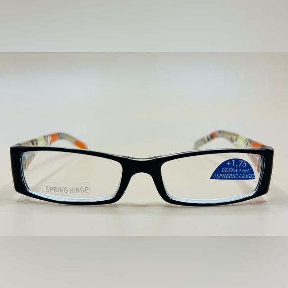 Black Geometric narrow readers w/spring hinges, stylish arms & Aspheric L… - Picture 3 of 5